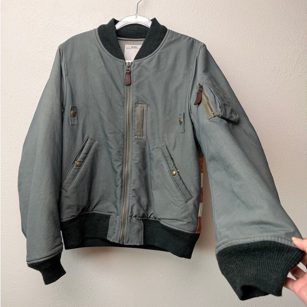 RARE Visvim Thorson Flag Panel MA-1 Bomber Jacket Size 3 Gray Japan